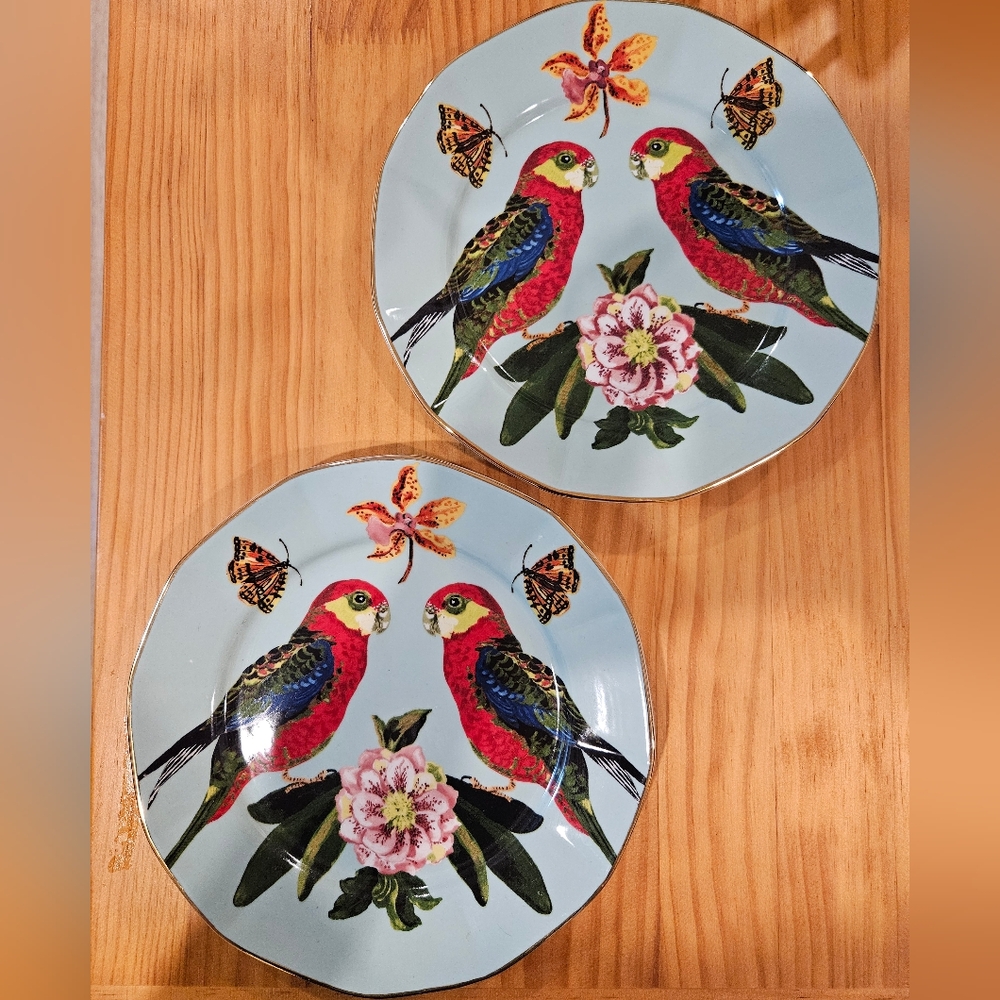 Anthropologie 8" Salad Plates, designed by Nathalie Lete - Parrots, Tropical